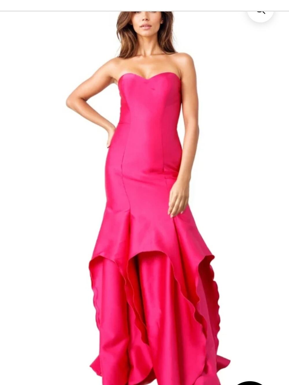 Strapless Hot Pink Mermaid Ruffle Gown